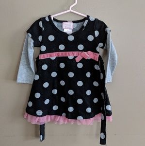 Polka Dot Dress with Faux Layered Sleeeves & Tulle